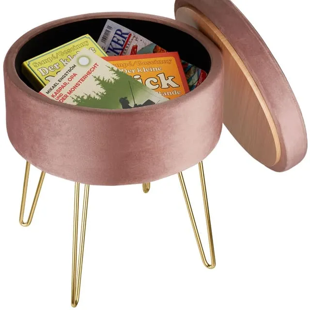 Tectake Ava Round Padded Velvet Stool with Storage