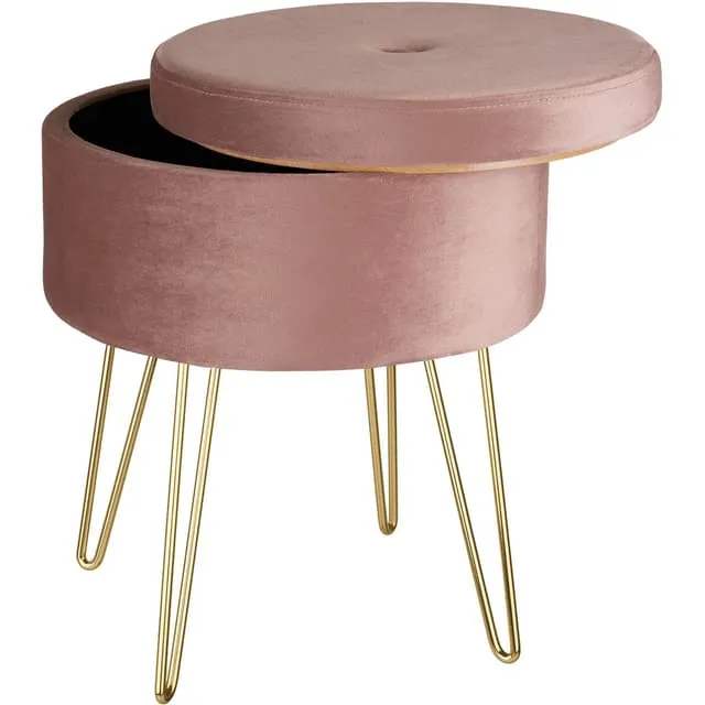 Tectake Ava Round Padded Velvet Stool with Storage