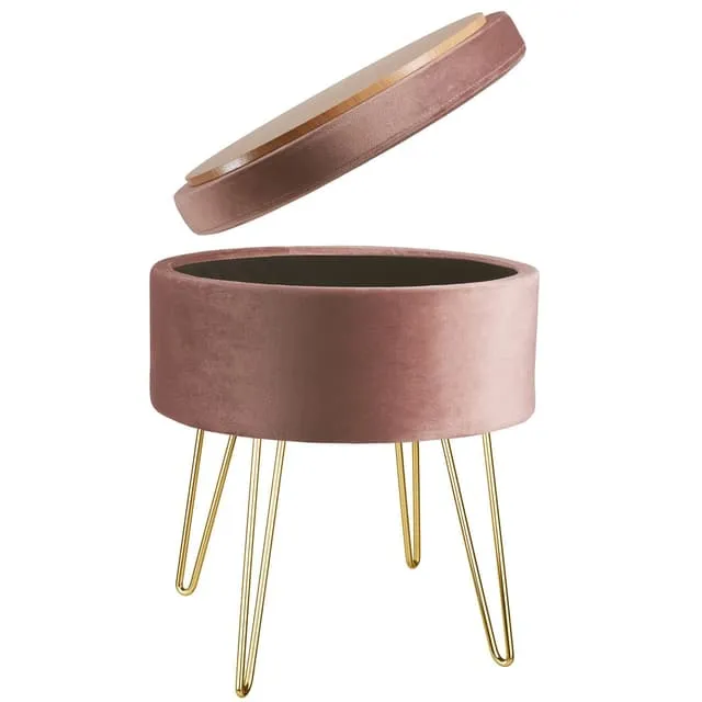 Tectake Ava Round Padded Velvet Stool with Storage