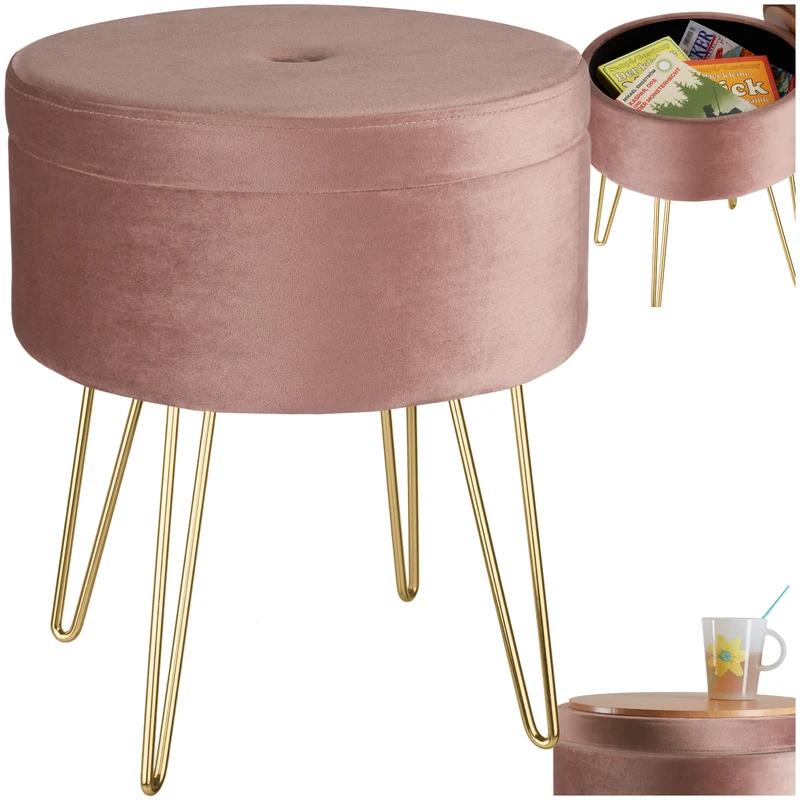 Tectake Ava Round Padded Velvet Stool with Storage