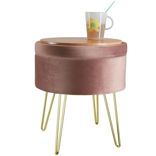 Tectake Ava Round Padded Velvet Stool with Storage