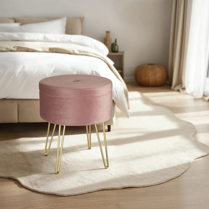 Tectake Ava Round Padded Velvet Stool with Storage
