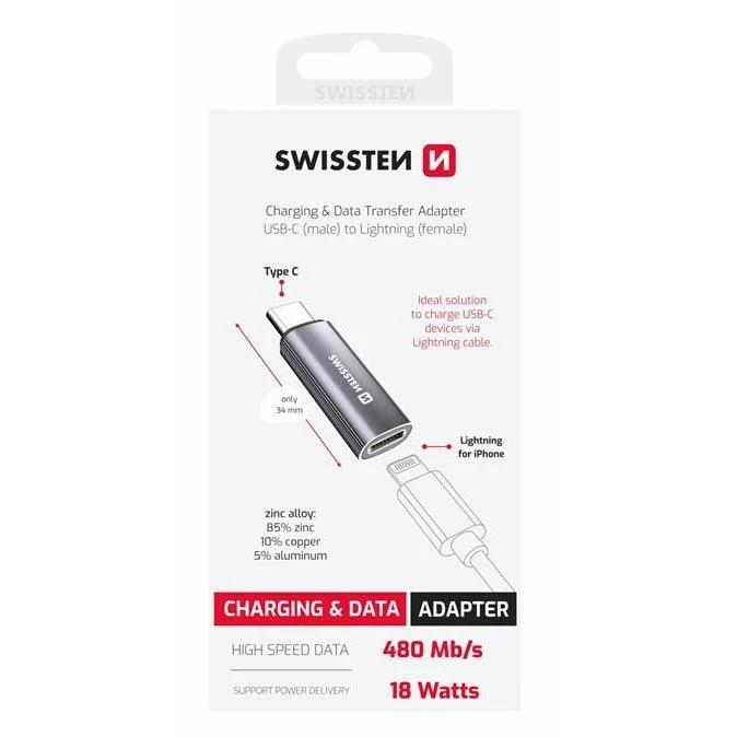 Swissten Lightning (Female)/USB-C (Male) Adapter