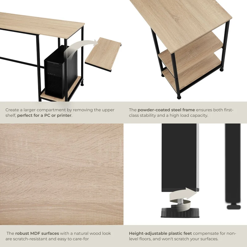 Hamilton corner unit desk 138 cm, Industrial light wood