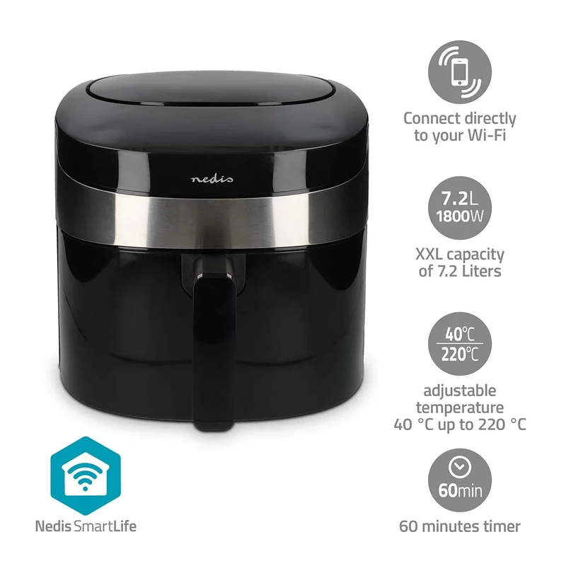 SmartLife Heteluchtfriteuse Wi-Fi - 7,2l - Tijdschakelaar: 1u