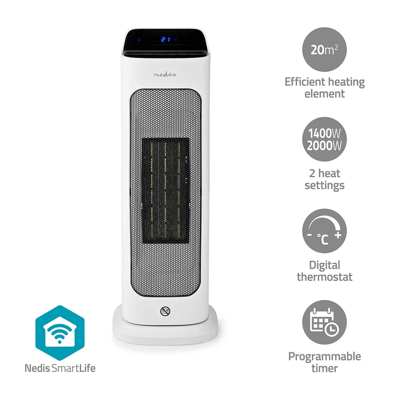 SmartLife keramische PTC-ventilatorkachel 2000W - 2 Warmte Standen - Zwenkfunctie