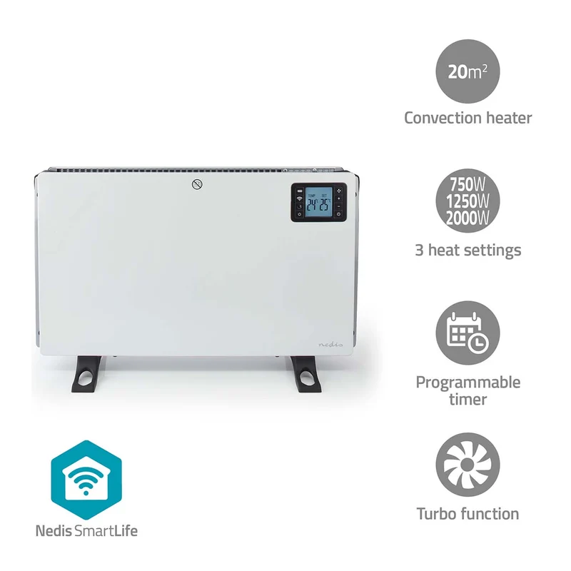 SmartLife Convectorkachel 2000W - 3 Warmte Standen - LCD