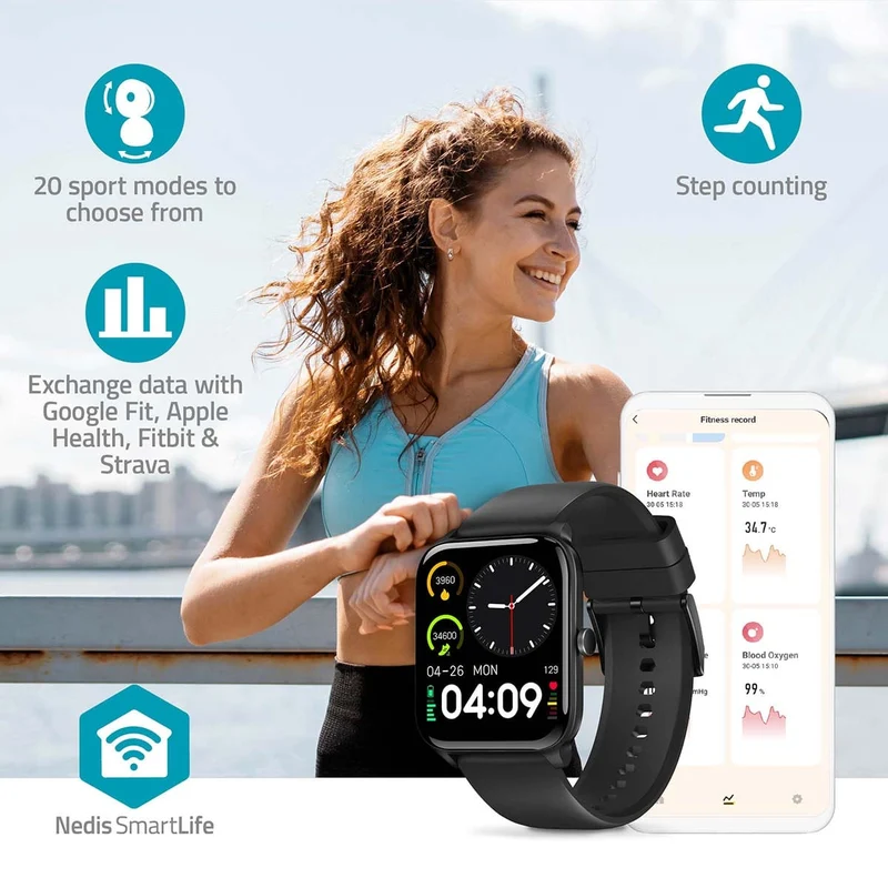SmartLife-horloge 1.69" - LCD - IP68