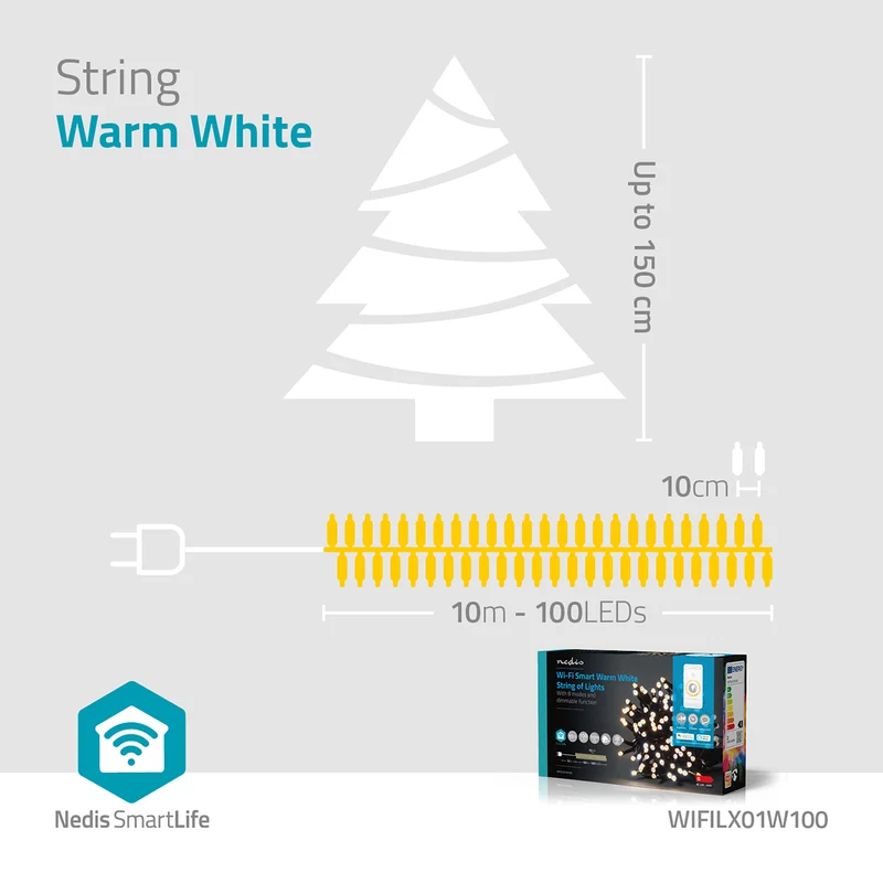 SmartLife-kerstverlichting Koord - Wi-Fi - Warm Wit