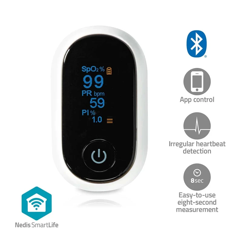SmartLife Pulse Oximeter Bluetooth® - OLED - Anti-bewegingsinterferentie / Auditief alarm / Hoge precisie sensor / Perfusie-index / Polsslag / Zuurstofverzadiging (SpO2)
