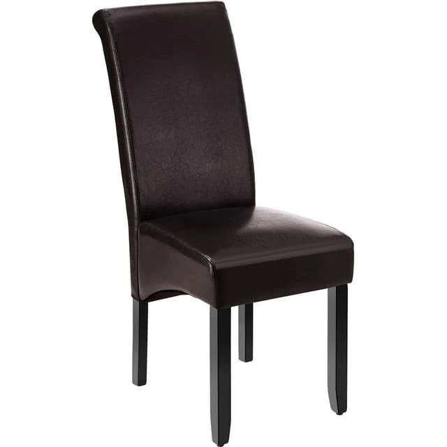 Dining Chair with Ergonomic Seat Shape, Padded Faux Leather, Dark Brown