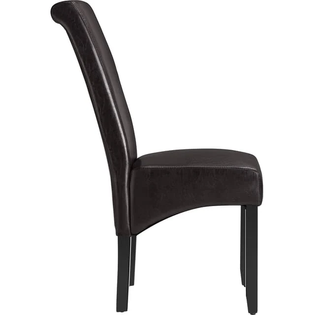 Dining Chair with Ergonomic Seat Shape, Padded Faux Leather, Dark Brown