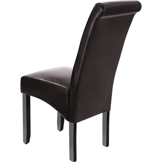 Dining Chair with Ergonomic Seat Shape, Padded Faux Leather, Dark Brown