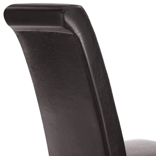 Dining Chair with Ergonomic Seat Shape, Padded Faux Leather, Dark Brown