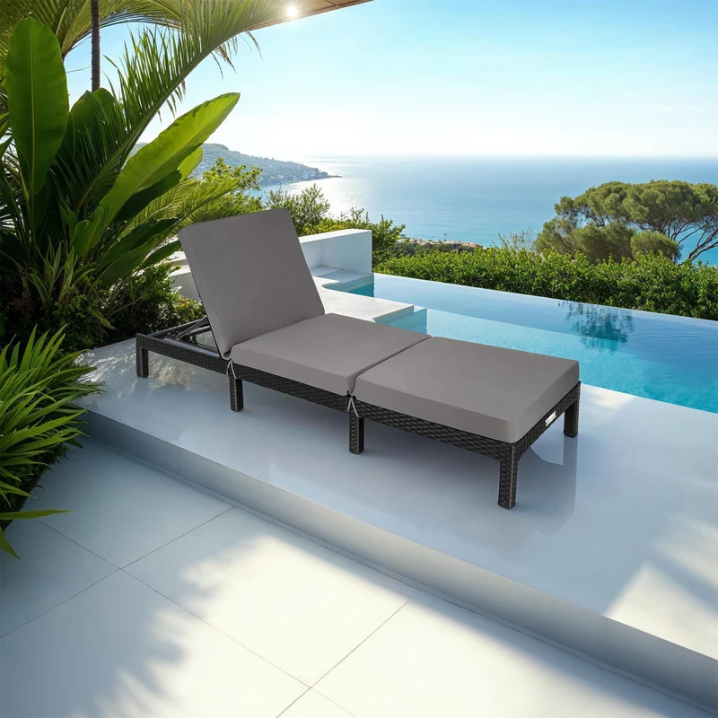 Tectake Polyrattan Sun Lounger Sofia, Black
