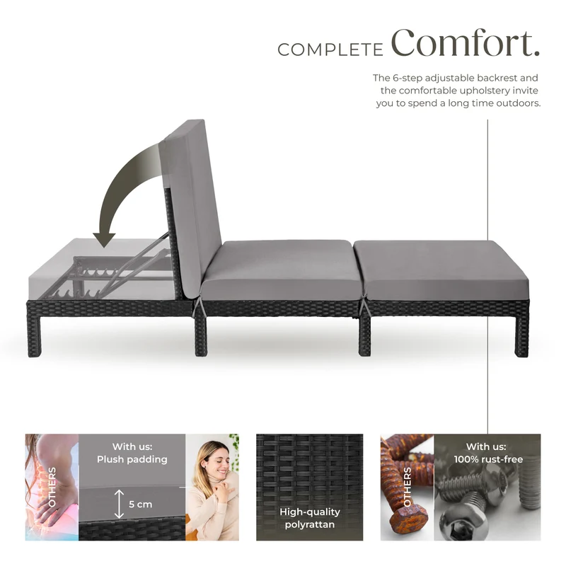 Tectake Polyrattan Sun Lounger Sofia, Black