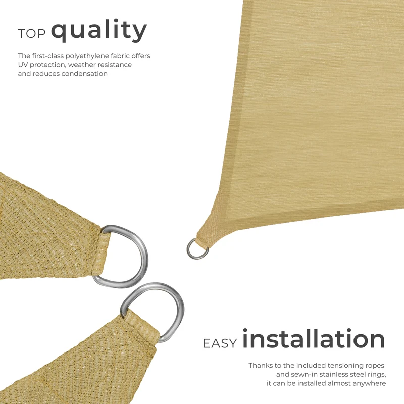 Shade Sail, Rectangular with UV protection 50+, water-repellent, 3.6 x 3.6 m, Beige