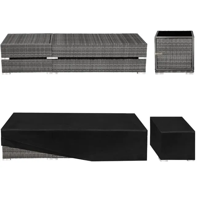 Tectake Set with 2 Sun Loungers and 1 Table, 184 x 60 x 21 cm, Grey
