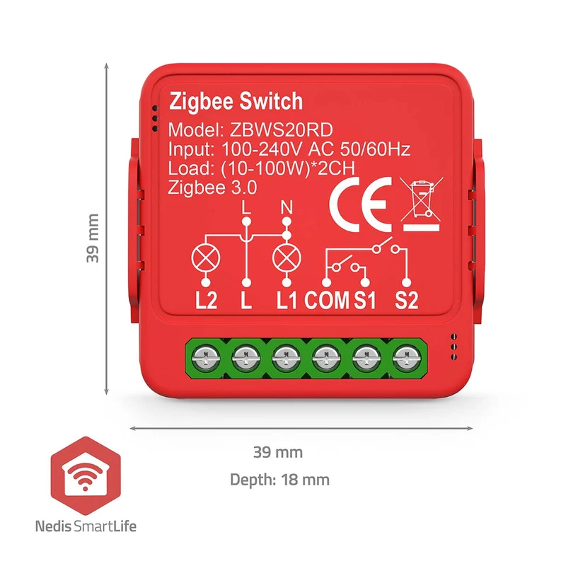 SmartLife inbouwmodule Zigbee 3.0 - Dubbele schakelaar - 2 x 100W
