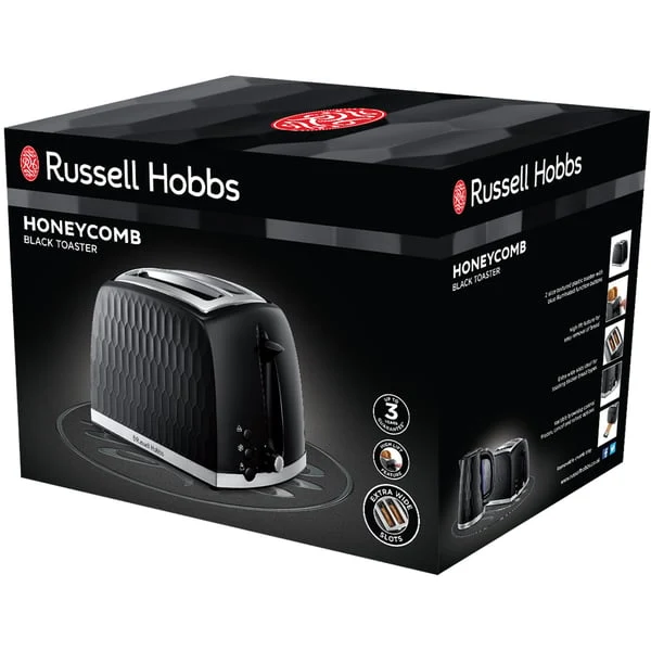Russell Hobbs Honeycomb 2-Slice Toaster, Black