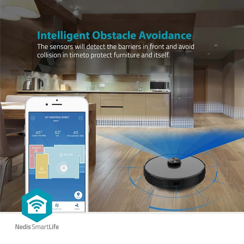 SmartLife Robotstofzuiger Navigatiemethode: Laser navigatie - Wi-Fi - Capaciteit opvangreservoir: 0.6l