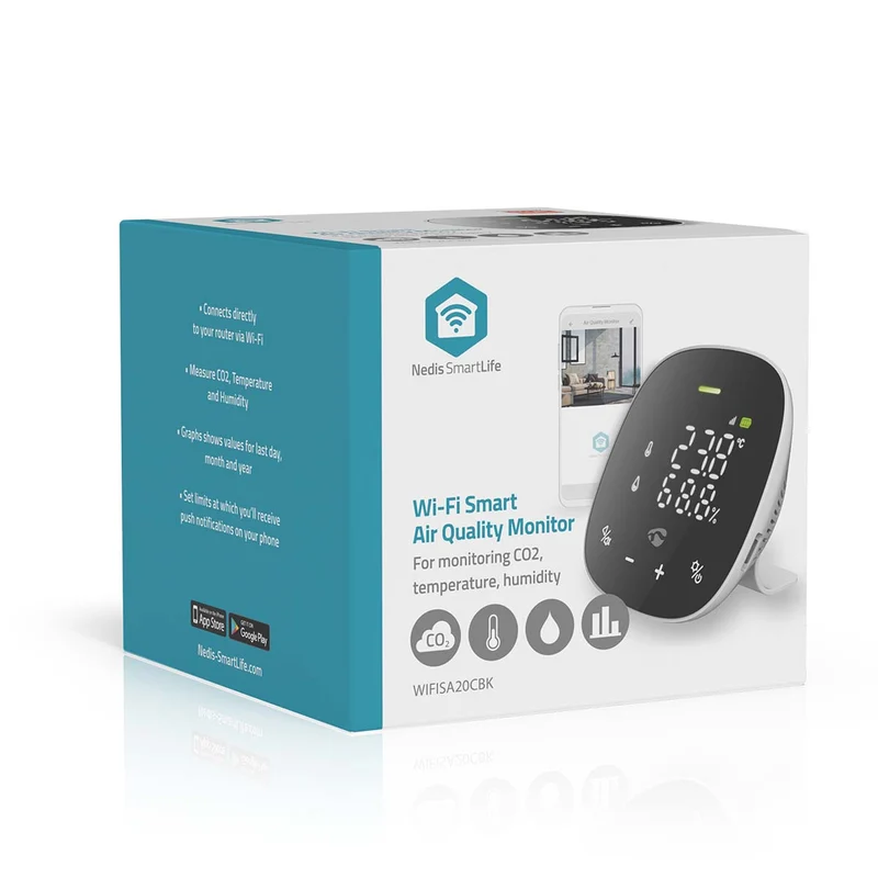 SmartLife Luchtkwaliteitsmonitor Wi-Fi - Display - Koolstofdioxide (CO2) / Temperatuur / Vochtigheid