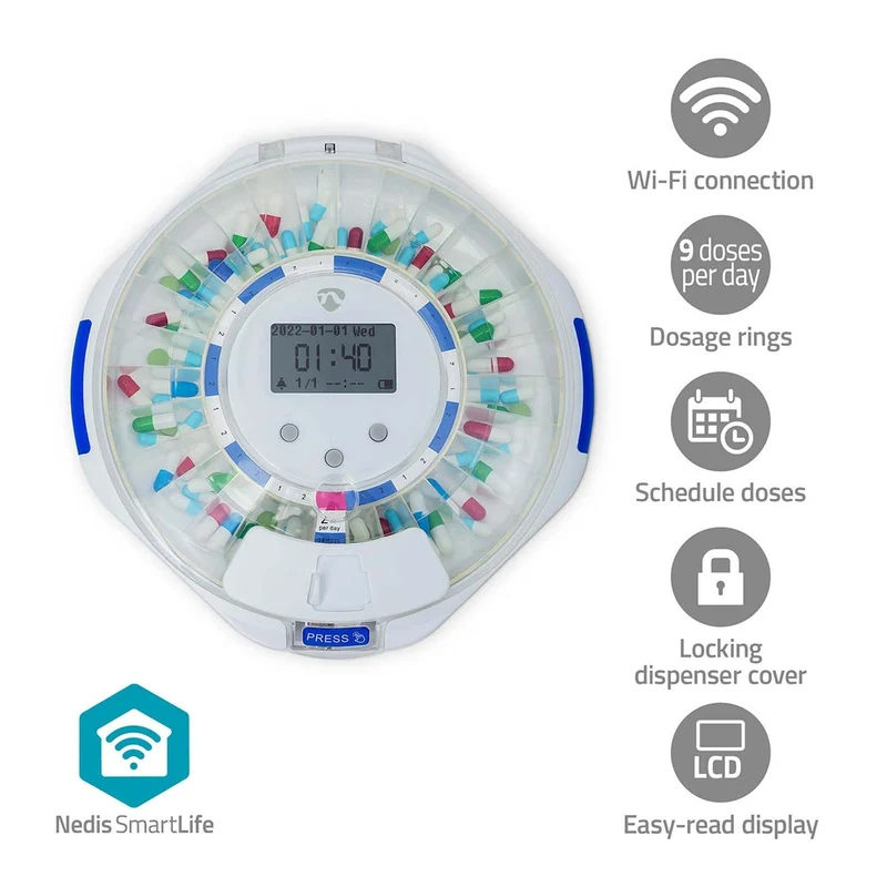 SmartLife Medicijndispenser Wi-Fi - 28 Compartimenten - Aantal alarmtijden: 9 alarmtijden per dag