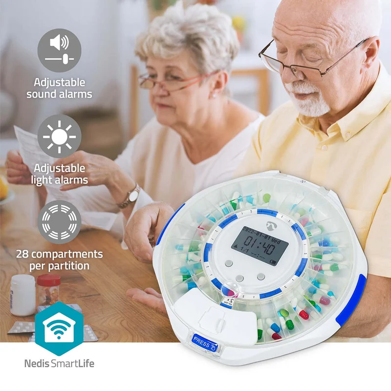 SmartLife Medicijndispenser Wi-Fi - 28 Compartimenten - Aantal alarmtijden: 9 alarmtijden per dag