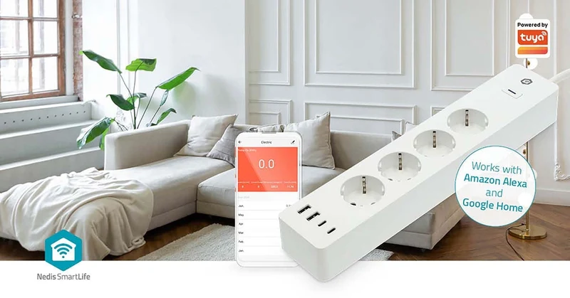 SmartLife Stekkerdoos Wi-Fi - 2x USB-A / 2x USB-C™ / 4x plug with earth contact (CEE 7/3) - 16.0A