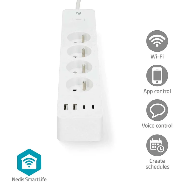 SmartLife Stekkerdoos Wi-Fi - 2x USB-A / 2x USB-C™ / 4x plug with earth contact (CEE 7/5) - 16.0A
