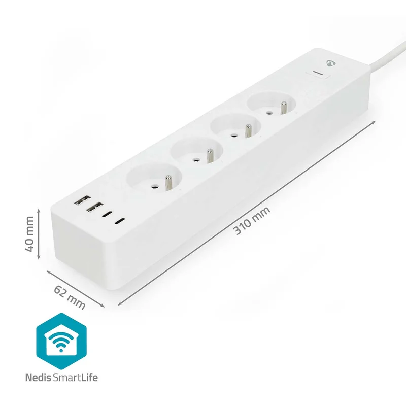 SmartLife Stekkerdoos Wi-Fi - 2x USB-A / 2x USB-C™ / 4x plug with earth contact (CEE 7/5) - 16.0A