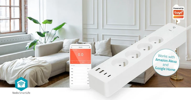SmartLife Stekkerdoos Wi-Fi - 2x USB-A / 2x USB-C™ / 4x plug with earth contact (CEE 7/5) - 16.0A