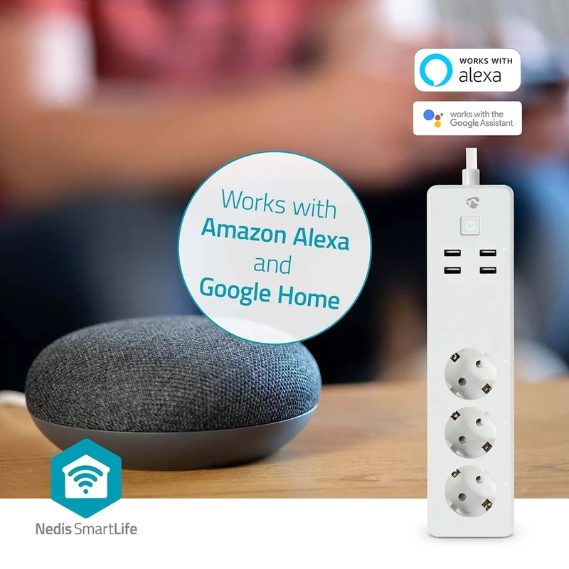 SmartLife Stekkerdoos Wi-Fi - 3x Randaarde stekker (CEE 7/3) / 4 x USB - 16.0A