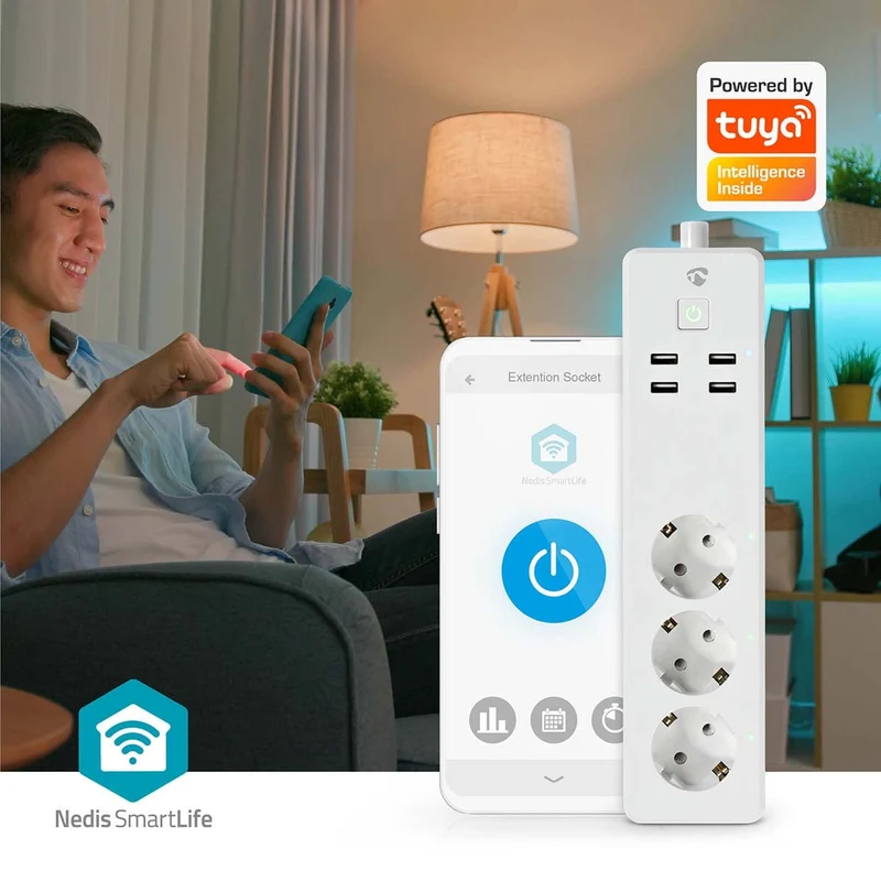 SmartLife Stekkerdoos Wi-Fi - 3x Randaarde stekker (CEE 7/3) / 4 x USB - 16.0A