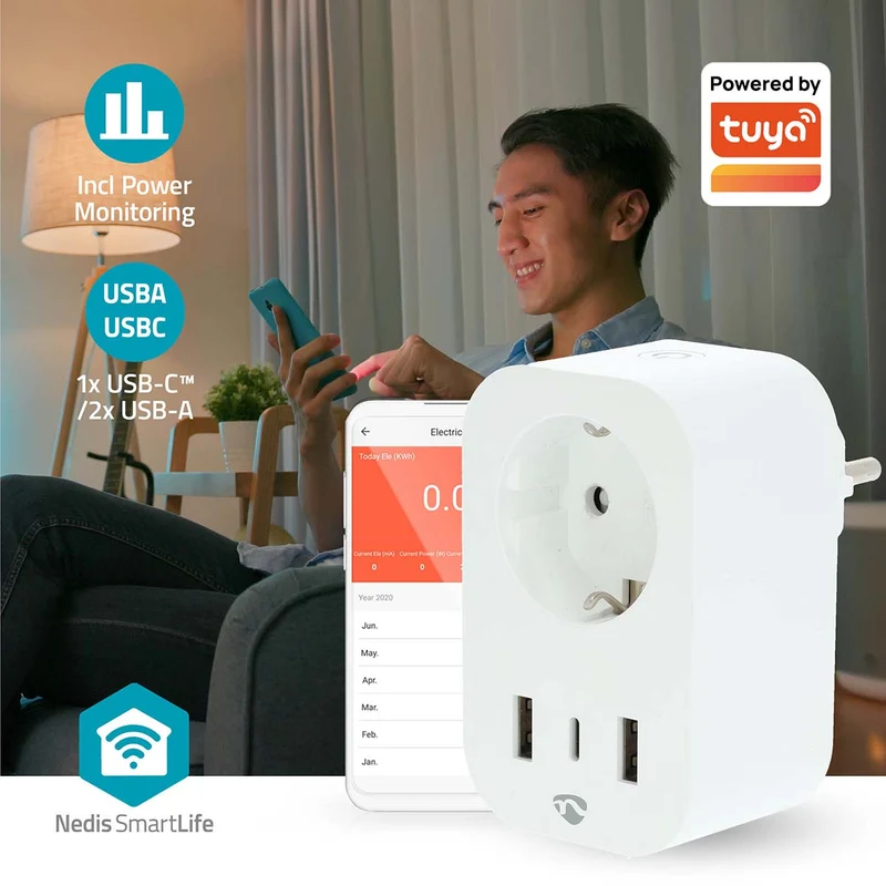 SmartLife Slimme Stekker Wi-Fi - IP21 - Energiemeter