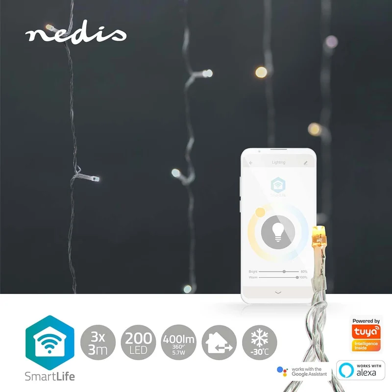 SmartLife-kerstverlichting Gordijn - Wi-Fi - Warm tot Koel Wit