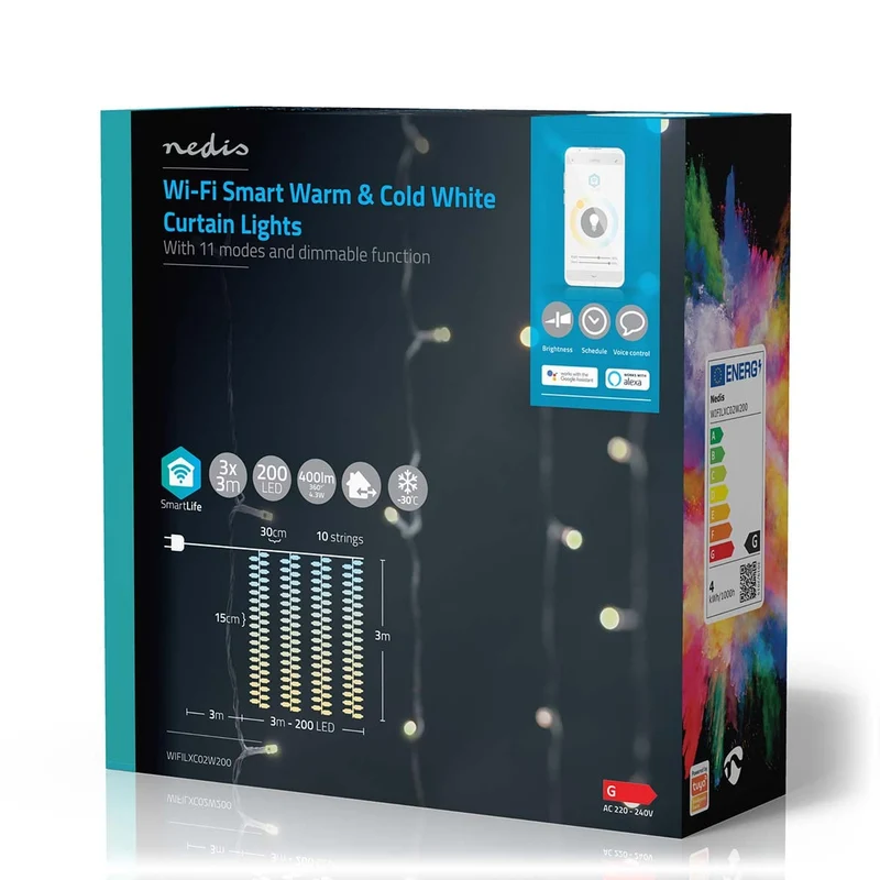 SmartLife-kerstverlichting Gordijn - Wi-Fi - Warm tot Koel Wit