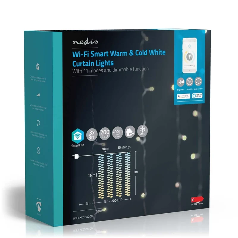 SmartLife-kerstverlichting Gordijn - Wi-Fi - Warm tot Koel Wit