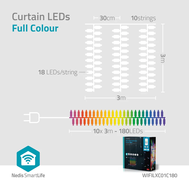 SmartLife-kerstverlichting Gordijn - Wi-Fi - RGB