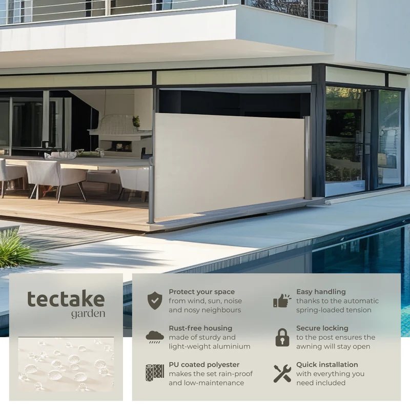 Tectake Garden Privacy Screen with Retractable Side Awning and Aluminium Casing