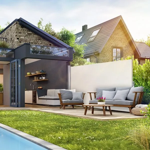 Tectake Garden Privacy Screen with Retractable Side Awning and Aluminium Casing