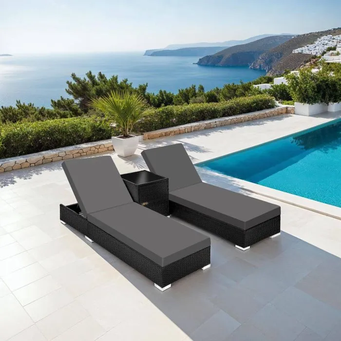 Tectake Sun Loungers, Aluminum and Rattan, Nautica black, 2-pack