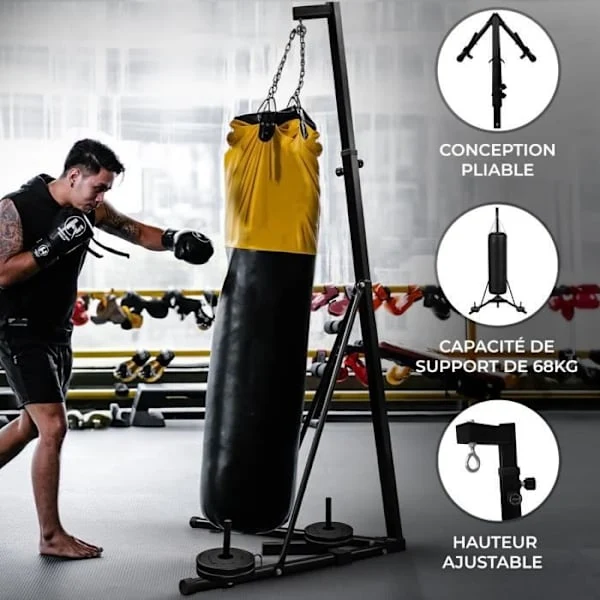 Foldable Boxing Bag Stand 68kg with Adjustable Height 182cm-230cm