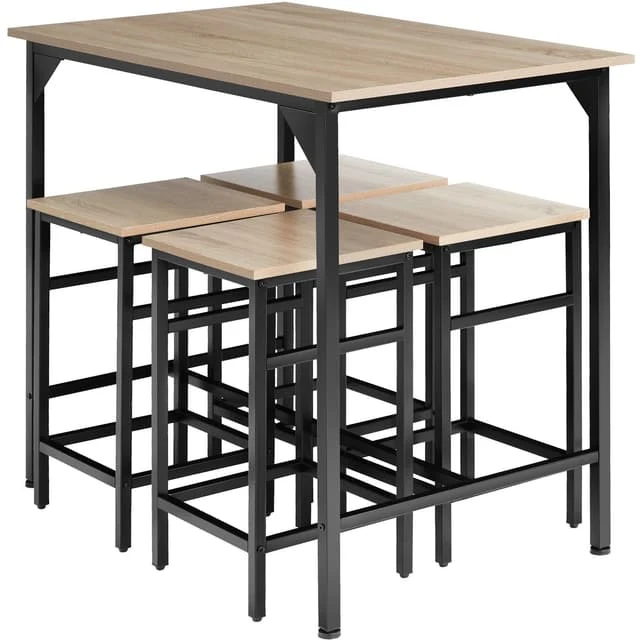Tectake Edinburgh Bar Table with 4 Stools - Industrial Light Wood, Sonoma Oak