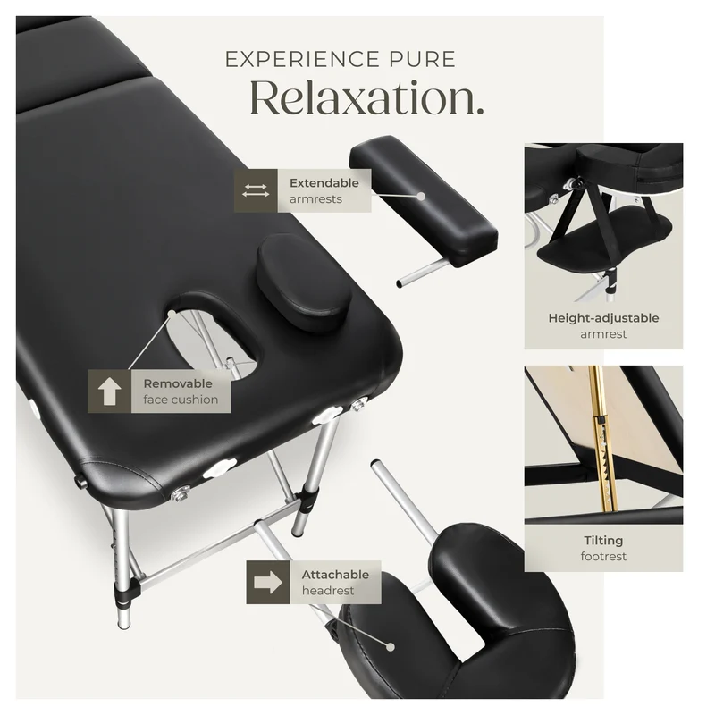 Tectake 3-Zone Massage Table with 5cm Pad and Aluminum Frame