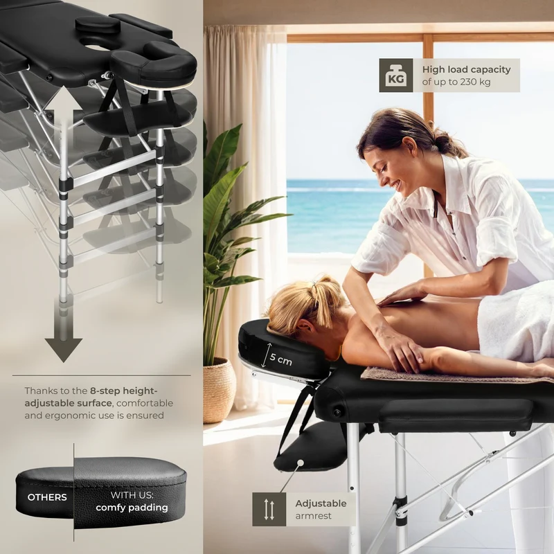 Tectake 3-Zone Massage Table with 5cm Pad and Aluminum Frame