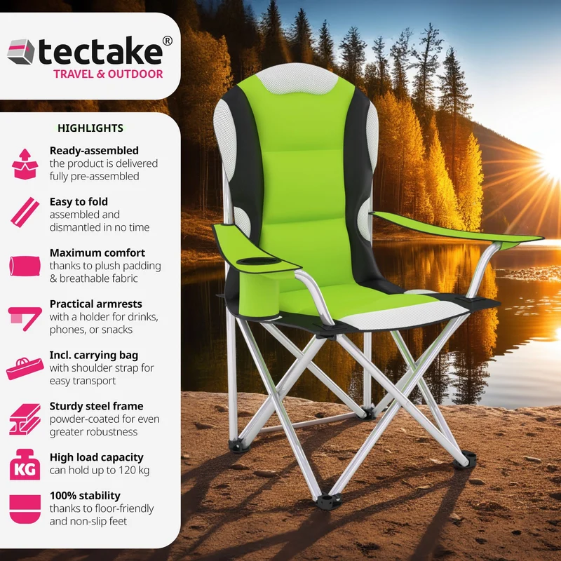 Tectake Camping chair, padded seat with carry bag