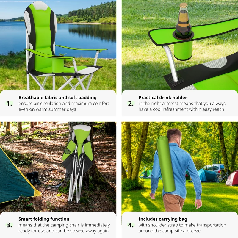 Tectake Camping chair, padded seat with carry bag