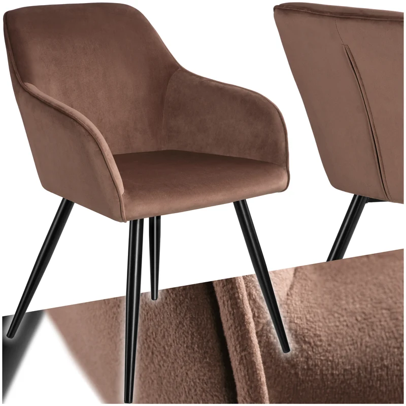Dining Chair Marilyn, armrests, padded, velvet look, black steel legs