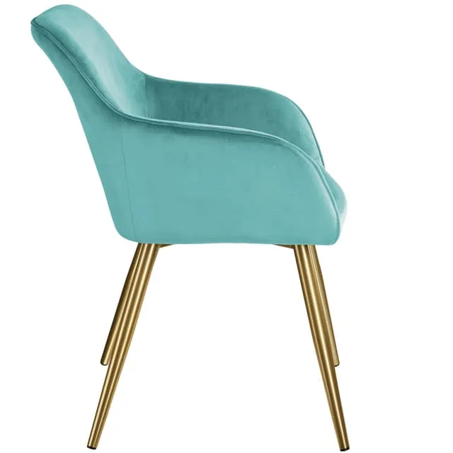 Tectake Marilyn Armchair in Velvet Look, Gold Legs 62x58x82cm, Turquoise/Gold